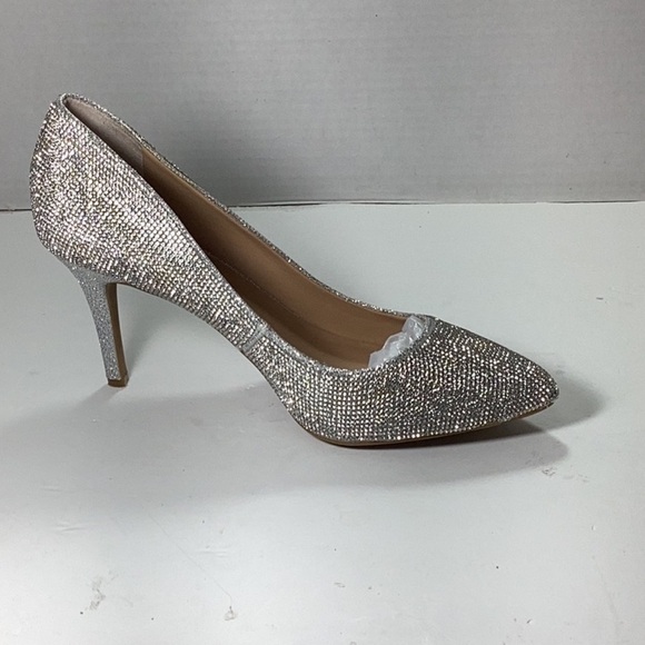 INC Womens Gold Rhinestone Padded Zitah Pointed Toe Stiletto Slip On Pumps - Picture 1 of 5